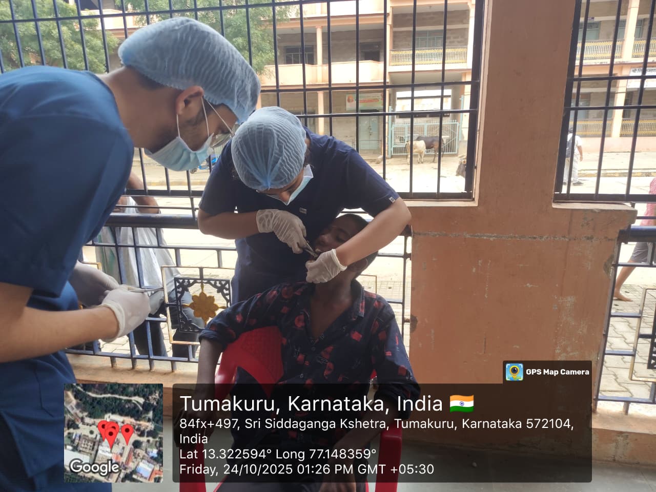 Dental extraction being performed on a child on Day 1